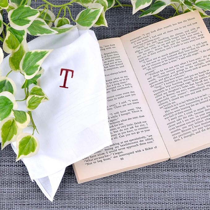 Initial Handkerchief for Men, Monogrammed Boxed 3 Piece Set,100% Cotton