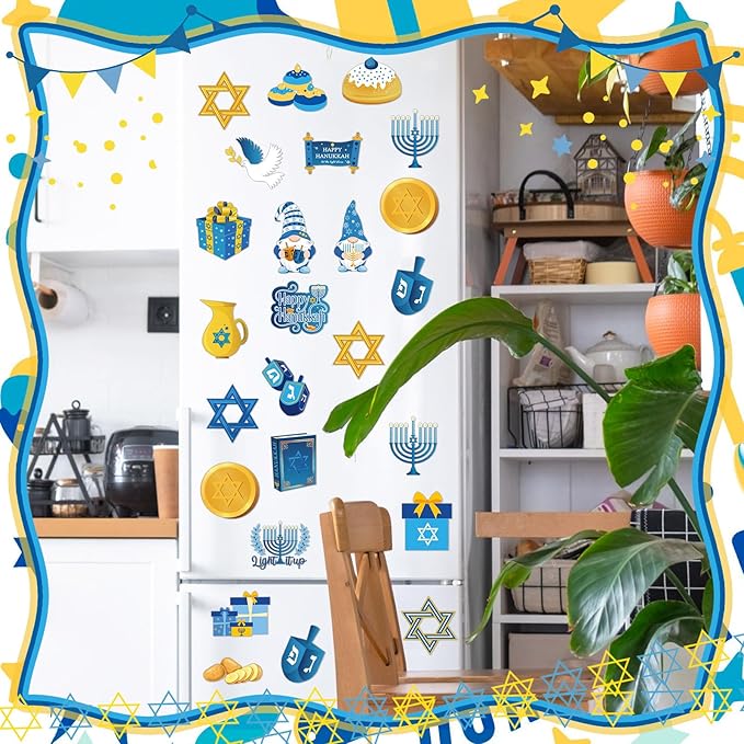 Konohan 25 Pcs Hanukkah Refrigerator Magnets Chanukah Fridge Magnet Stickers Jewish Menorah Magnet Holiday Magnetic Decoration for Home Car Decor Hanukkah Party Decor Supplies