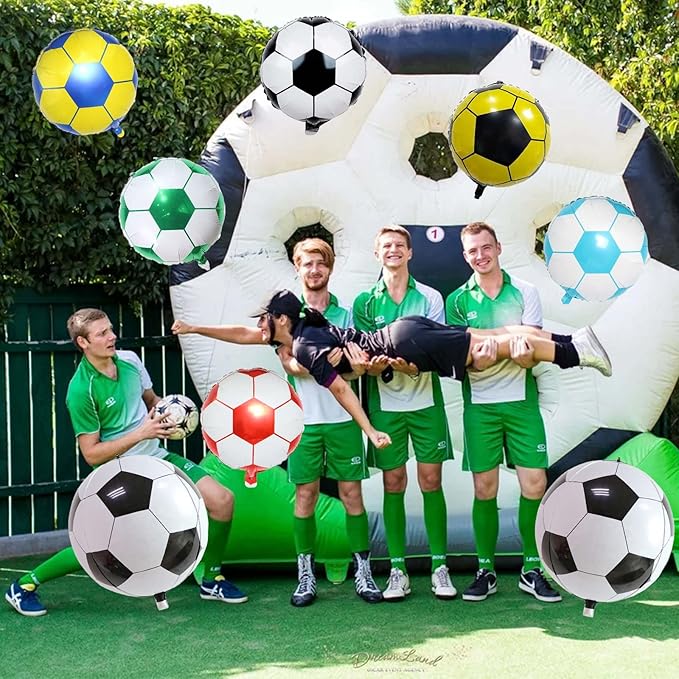 8Pcs Soccer Foil Balloons Set, 22 inch 4D Soccer Mylar Foil Balloons and 18 inch Multicolor Football Foil Balloons for Boys Kids Soccer Ball Fans Birthday Party World Cup 2022 Decoration Supplies