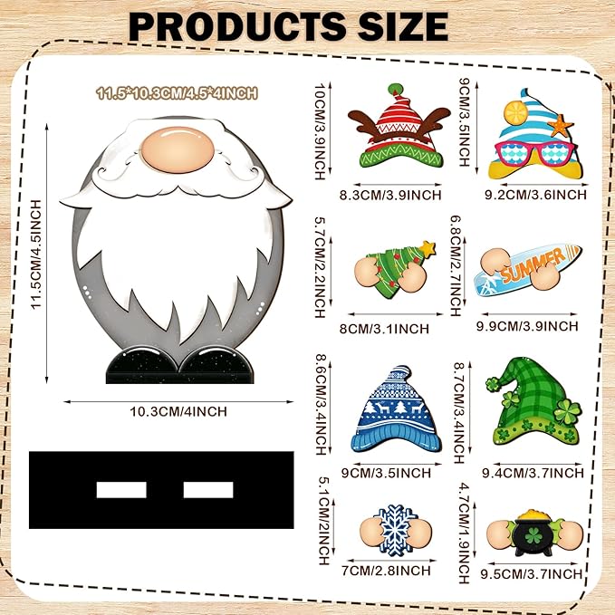 Blulu 34 Pcs Christmas Interchangeable Wooden Gnome Decor DIY Holiday Christmas Seasonal Tiered Tray Decoration Gnomes with Magnet Pieces Welcome Sign for Xmas Holiday Decorations (Classic)