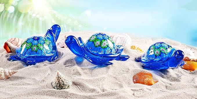 EUSTUMA Hand Blown Glass Sea Turtle Figurine,Sea Animal Ornament for Home Decor,Sea Animals Collection for Birthday Gift,Glass Tortoise Sculpture