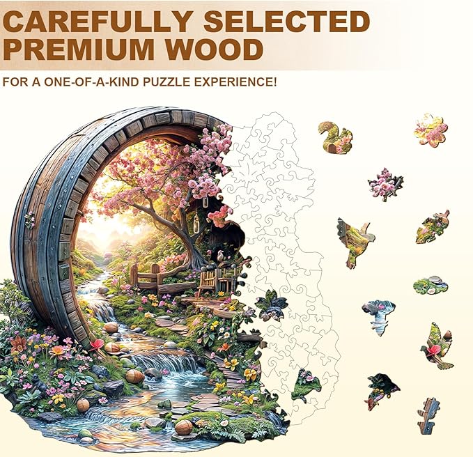 Wooden Puzzles for Adults, Spring Flower Wooden Jigsaw Puzzle for Adults, 465 PCS Unique Shape Wood Puzzles Adult, Birthday Party Gifts for Friends & Family Leisure Time Game Home Decor (XL-17.3*17in)