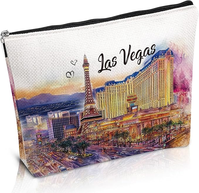 Las Vegas Souvenir Gift - Watercolor City Travel Makeup Bag, Las Vegas Travel Lovers Cosmetic Bags, Las Vegas Vacation Trip Gifts for Women Girls Sister Birthday Christmas Gift