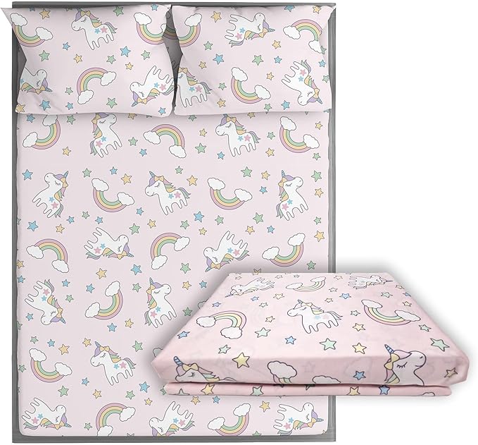 Kids Organic Viscose Derived from Bamboo Sheet Set | Twin or Full Size Fitted Bed Sheets | Oeko-Tex Certified | Cute Toddler Bedding for Girls & Boys Unicorn Full