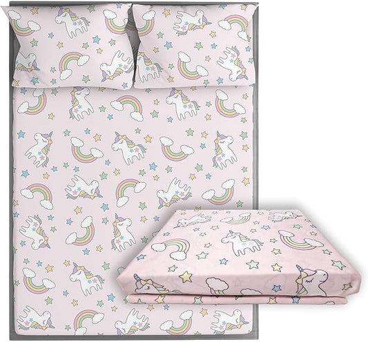 Kids Organic Viscose Derived from Bamboo Sheet Set | Twin or Full Size Fitted Bed Sheets | Oeko-Tex Certified | Cute Toddler Bedding for Girls & Boys Unicorn Full