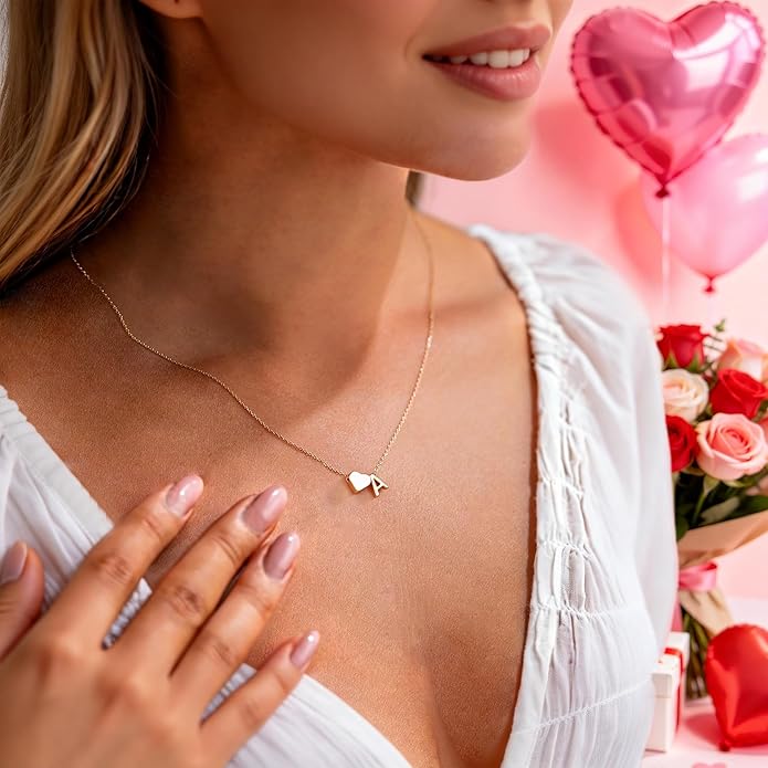 Turandoss Valentines Day Gifts for Kids Teen Girls - Dainty 18K Gold Plated Heart Initial A-Z Pendant Necklace Trendy Jewelry Heart Necklaces Birthday Valentines Day Gifts for Girlfriend Wife Women
