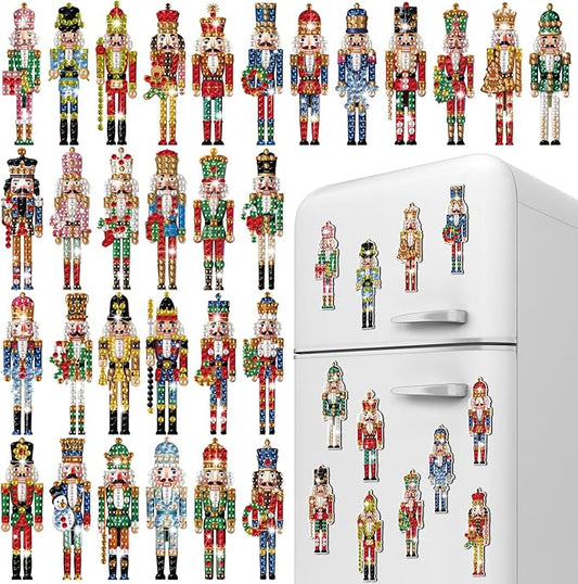 30 Pcs Diamond Art Nutcrackers Magnet Kits for Christmas DIY Nutcrackers King and Soldier Figures Diamond Painting Magnets for Crafts Gifts Home Decors