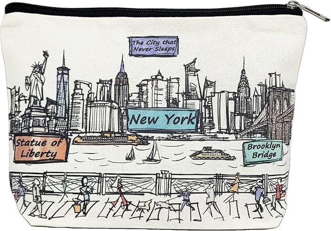 Cities Around the World Artwork Cosmetic Bag Series – Designed in USA, Travel Makeup Bag with Zipper, Souvenir Gift for Women, Artwork Organizer for Purse or Toiletry (New York)