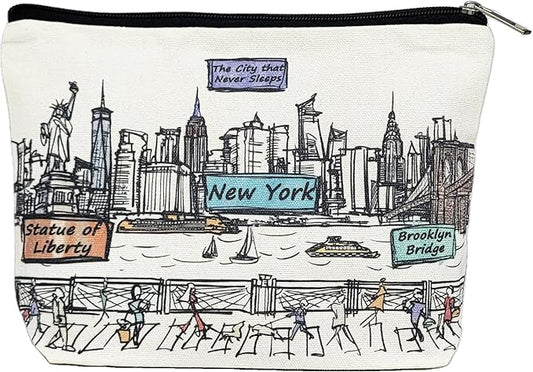 Cities Around the World Artwork Cosmetic Bag Series – Designed in USA, Travel Makeup Bag with Zipper, Souvenir Gift for Women, Artwork Organizer for Purse or Toiletry (New York)