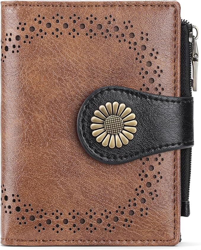 SENDEFN Small Wallets for Women Bifold RFID Blocking Leather Card Holder Compact Wallet with Zipper Coin Pocket
