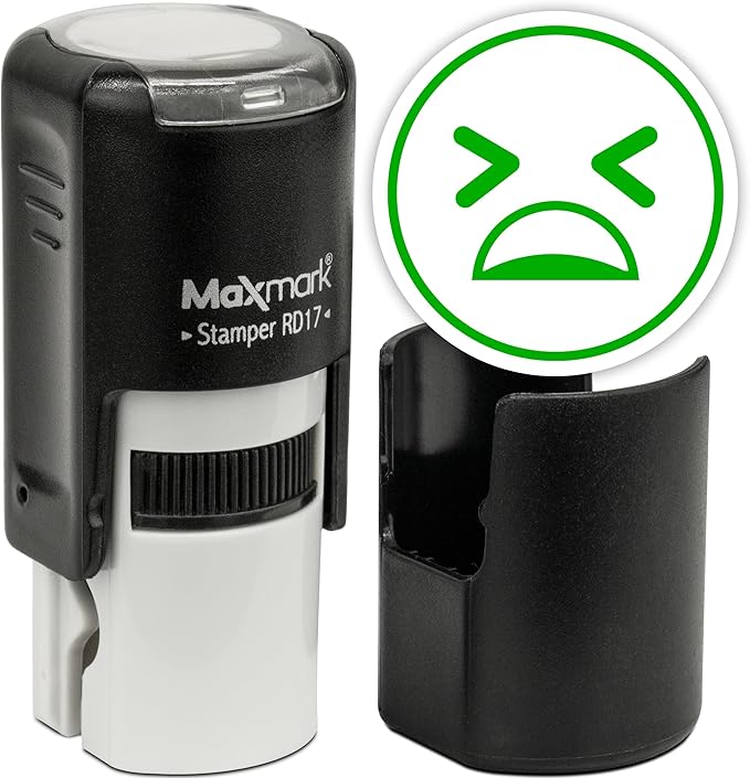 MaxMark Round Self Inking Emoji Stamp - Pain - Green Ink