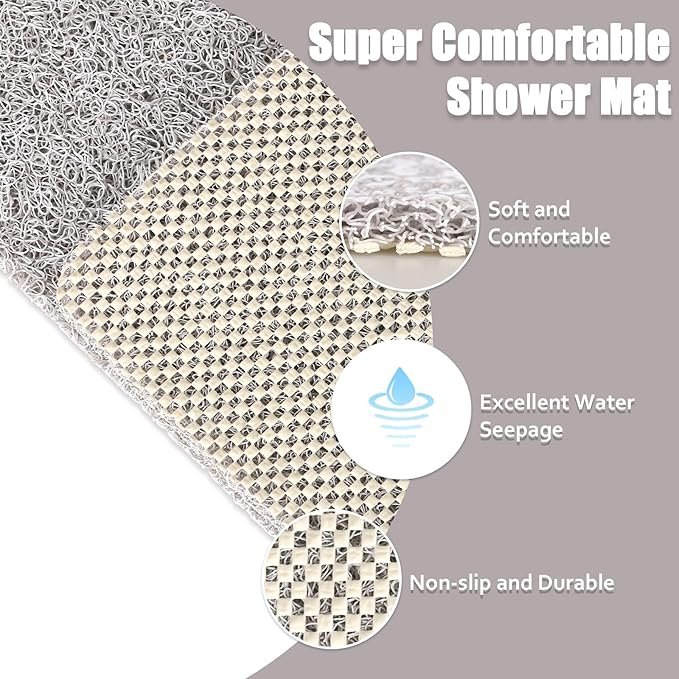 Shower Mat Non Slip - 32x32 Inch Soft Comfort Bath Mat with Drainage Holes, PVC Loofah Massage Bathmat for Shower, Tub, Bathroom, Wet Areas, Quick Drying