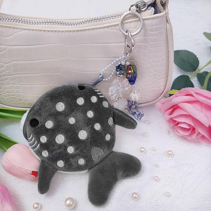 Cute Keychain Whale Shark Coin Purse Keychain Cute Plush Zipper Change Pouch, Kawaii Handmade Wallet for Women