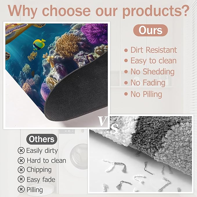 Diatomaceous Earth Bath Mat,Sea Turtle Bath Rugs,Fish Coral Colorful Non-Slip Thin Absorbent Fast Drying Easy to Clean for Bathroom Laundry Home Kitchen Door Mat 17x29.5Inch