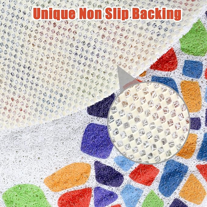 Shower Mat Non-Slip, Soft Comfort Bath Mat with Drainage Holes, PVC Loofah Massage Bathmat for Shower,Tub,Bathroom,Wet Areas, Quick Drying