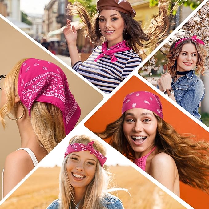 PLULON 30 Pack Bandanas for Men Women, Polyester Novelty Paisley Pattern Bandana Headbands Wristband Neckerchief Cowboy