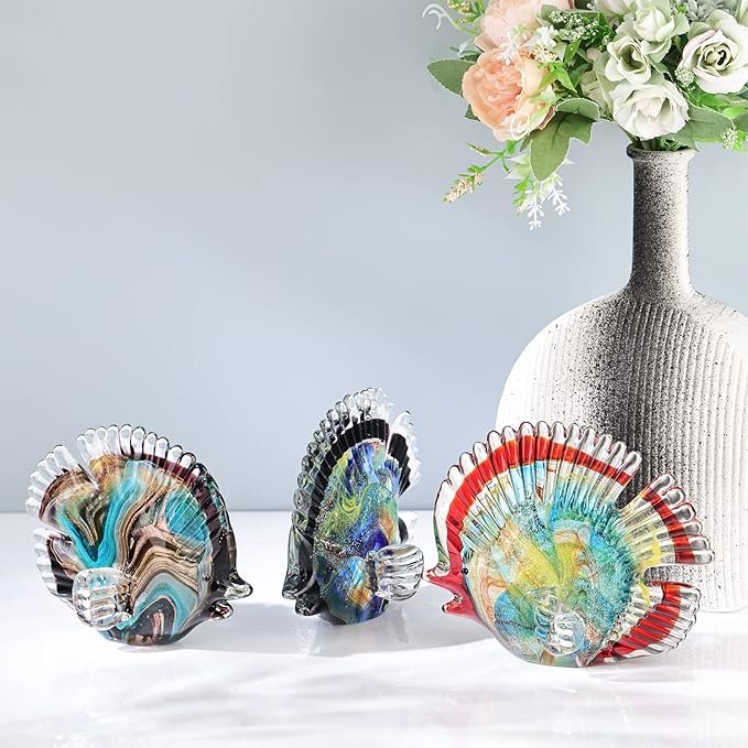DOVDOV Blown Glass Fish Statues and Sculptures, Stained Glass Fish Modern Art for Coastal Style Home Decor, Shelves Office Fish Tank Bookcase and Entryway Entry Table Top Coffee Table.