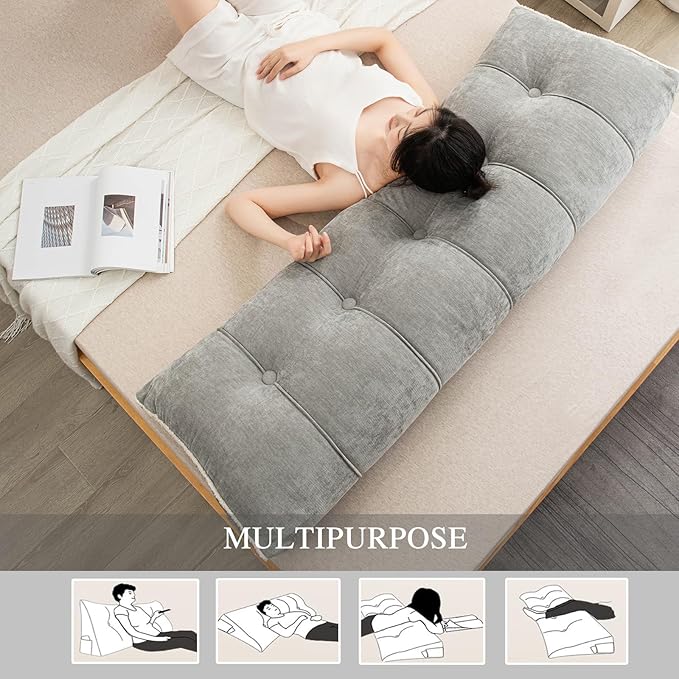 Headboard Pillow Twin, Chenille Triangular Wedge Pillow Headboard Twin Size, Reading Setting Backrest Daybed Pillows for Bed Sofa with Removable Coverr, Grey
