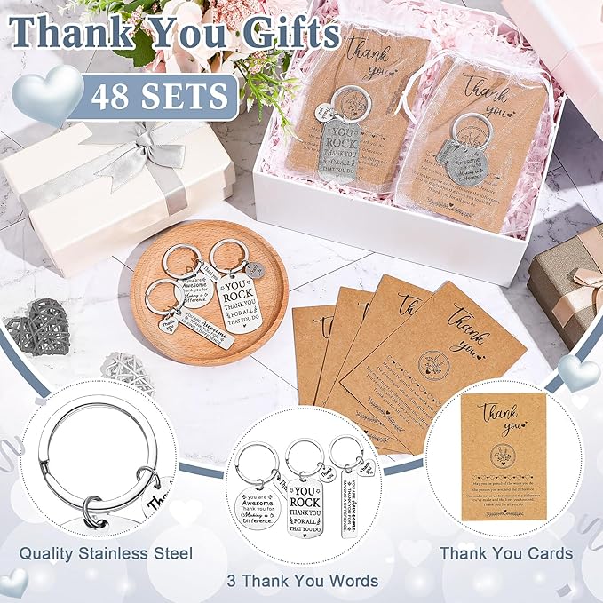 Yinkin 144 Set Employee Valentine's Day Gift Appreciation Gifts Bulk Thank You Keychains with Kraft Cards for Employee Coworker Staff (Fresh)