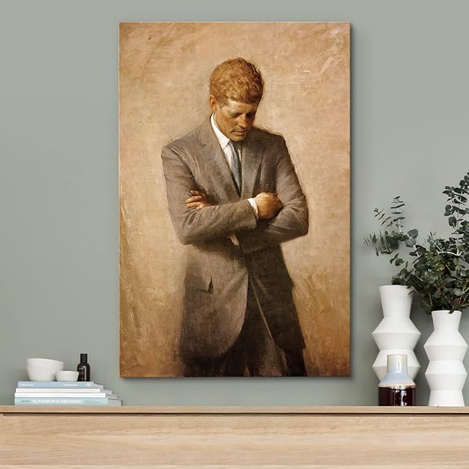 wall26 Canvas Print Wall Art Portrait of John F. Kennedy People Pop Culture Historical Realism Famous Closeup Colorful Multicolor Classical for Living Room, Bedroom, Office - 16"x24"