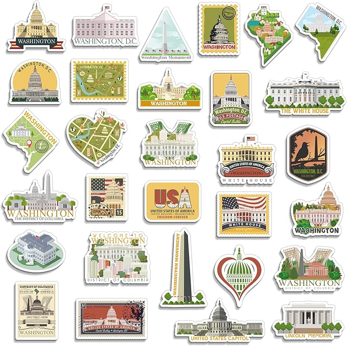 Konohan 30 Pcs Washington, D. C. Souvenirs Gifts Washington, D. C. Magnet for Refrigerator City Magnetic Refrigerator Stickers for Home Decoration