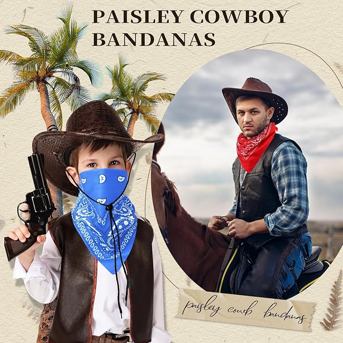 Blulu 6 Pcs Neon Color Cowboy Bandanas for Men Women Assorted Paisley Pattern Handkerchiefs 22 x 22 Inch Kids Headwrap Scarfs