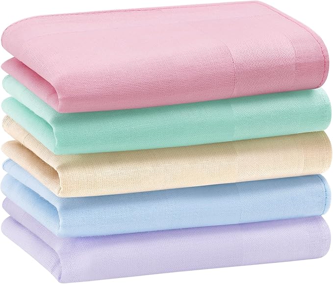 HOULIFE 100% Cotton Unisex Handkerchiefs, Solid Stripe Handkerchiefs for Men & Women Soft Cotton Hankies 15.7x15.7 ”
