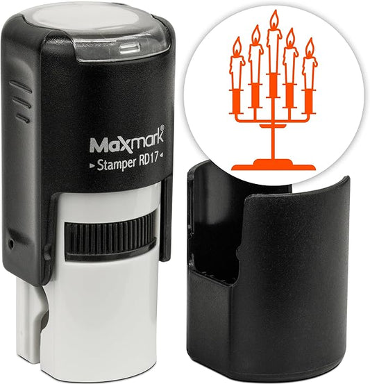 MaxMark Round Self Inking Halloween Stamp - Candle Holders - Orange Ink
