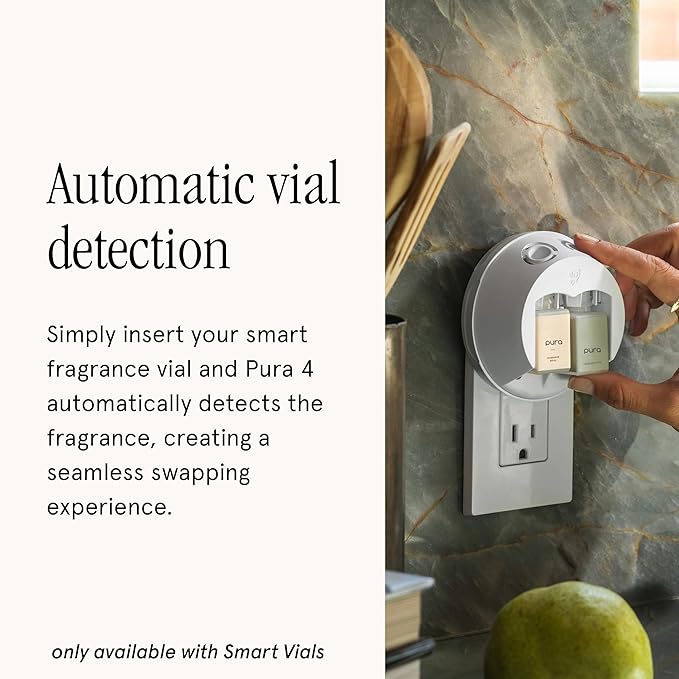 Pura - Smart Home Fragrance Device Starter Set - Pura 4 - Scent Diffuser for Home - Includes Fragrance Aroma Diffuser - Square Box, Apple Orchards and Lavender Fields Scent Refills