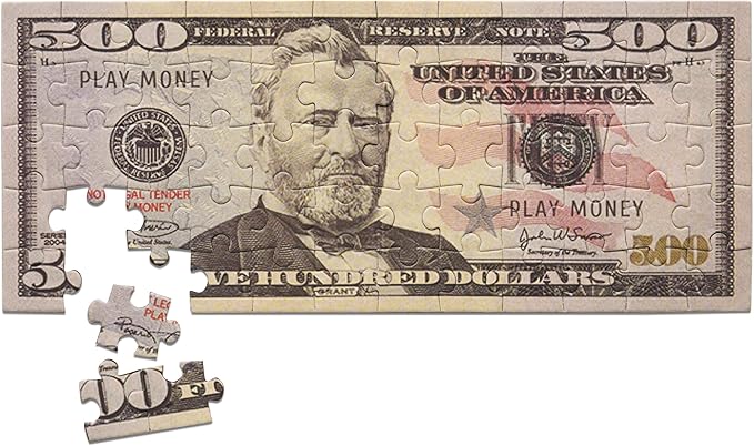 60-Piece Mini Jigsaw Puzzle 9x4 Inches 500 Hundred Dollar Bill Copy Money Puzzle Educational Kids Souvenir Birthday Gift Party