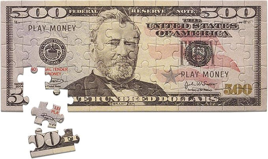 60-Piece Mini Jigsaw Puzzle 9x4 Inches 500 Hundred Dollar Bill Copy Money Puzzle Educational Kids Souvenir Birthday Gift Party