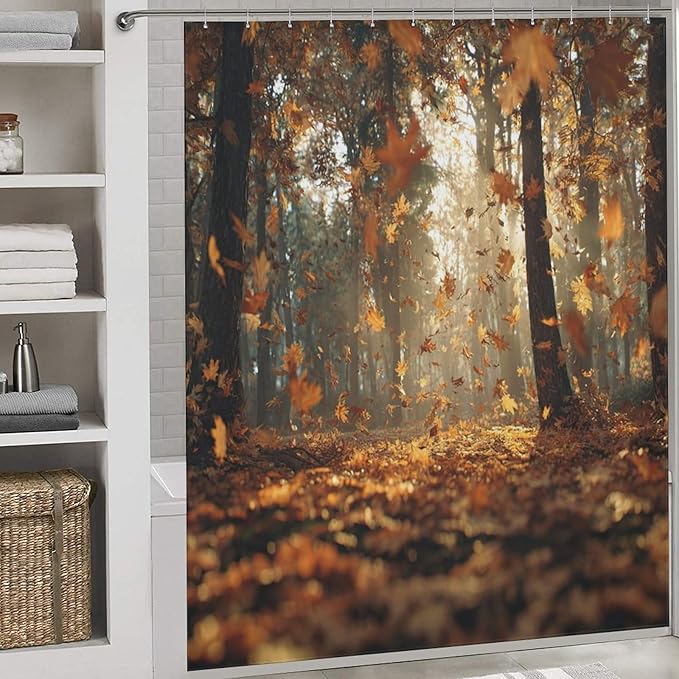 Fall Tree Shower Curtain Autumn Maple Tree Yellow Orange Leaves Brown Branch Waterproof Washable Fabric Bathroom Shower Curtains for Bathroom Decorations Home Indoor Decor 72x72Inch