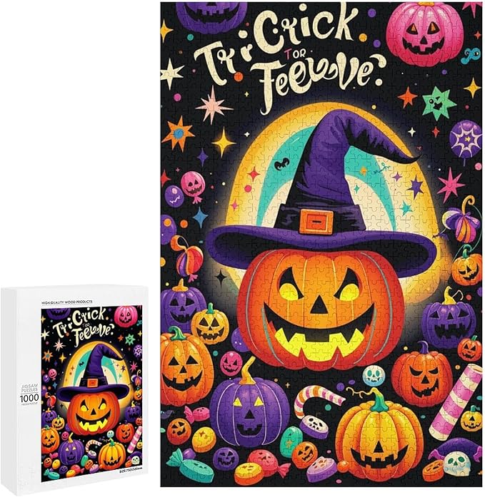 Jigsaw Puzzles for Adults 1000 Piece - Halloween Pumpkins Wooden Puzzle，Family Puzzles，Educational Games，Challenge Puzzles Puzzle Games，Stress Relief Games