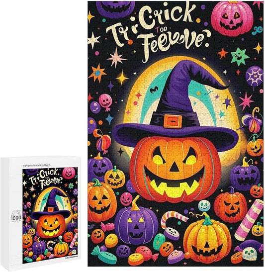 Jigsaw Puzzles for Adults 1000 Piece - Halloween Pumpkins Wooden Puzzle，Family Puzzles，Educational Games，Challenge Puzzles Puzzle Games，Stress Relief Games