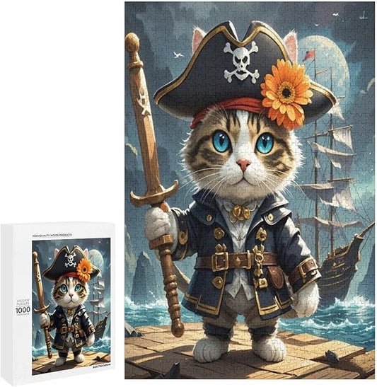 Wooden Puzzle - Classic Pirate Cat Leader Jigsaw Puzzles，Wooden Puzzles for Adults 1000 Pieces Challenge Puzzles，Educational Games，Family Puzzles，Unique Gifts for Wall Art