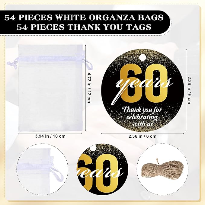 Dandat 54 Sets 60th Birthday Party Favors for Guests Birthday Beer Opener Keychain Cheers to 60 Bottle Opener Keychain with Thank You Cards and Gift Bags for Anniversary Wedding Party Favors