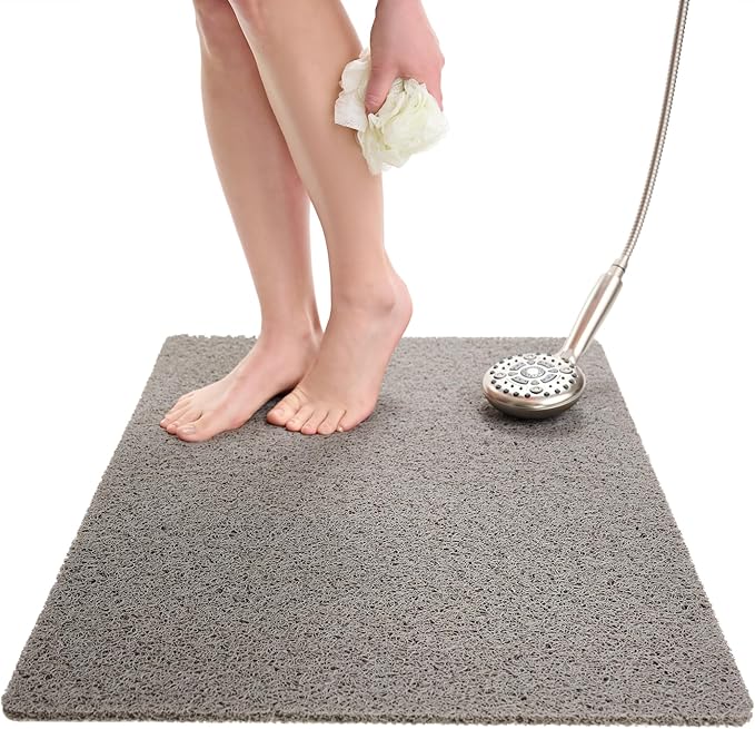 Enkosi Loofah Non-Slip Shower Mat - Shower Floors, Bathtub, Bathrooms, Wet Areas - Cushioned Bath Mat with Drain Holes - Quick Dry PVC, Secure Safety Pad Without Suction Cups (32x24 Grey)