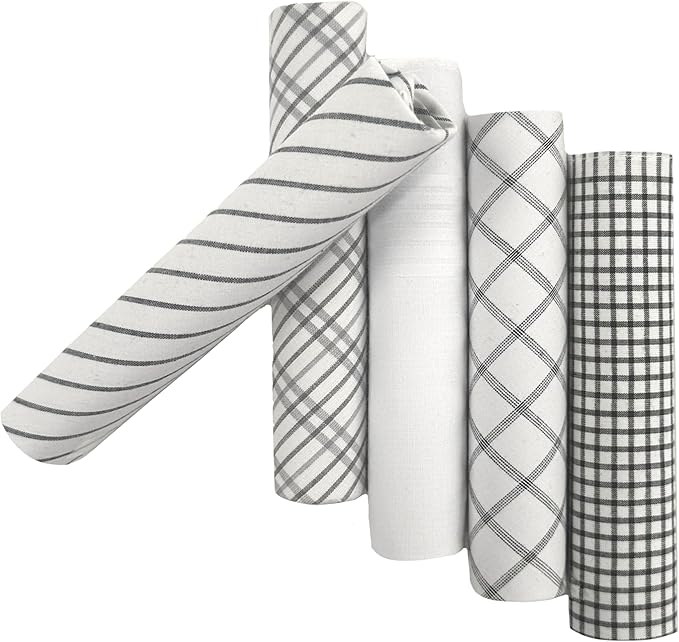 5 Pack Handkerchief Mens Cotton Luxury Hot Silver Gift Box Set, Vintage 40x40cm Fancy Design Pocket Square Hankie Gift Pack