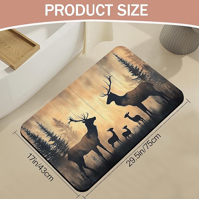 Non Slip Bath Mat,Deer Trees Bathroom Decor,Forest Diatomaceous Bath Mat Quick Dry Absorbent Bathroom Rugs-Shower Rug for Kitchen Laundry Bathtub Shower 17"x29.5"