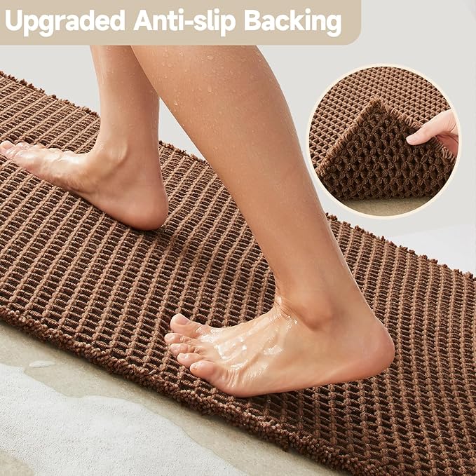 Waffle Bath Mat, Boho Bathroom Rugs Non Slip Washable Super Absorbent Quick Dry Bath Mat Farmhouse Bathroom Decor, 48"x24" Mocha