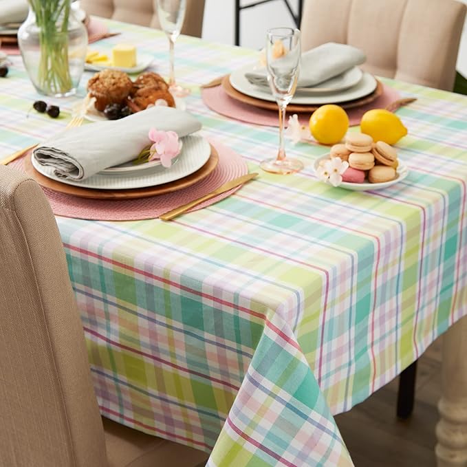DII Spring Plaid Table Top Collection 100% Machine Washable Dress Up Your Table for Spring, Easter, Family Dinners, Picnics and Everyday, 60x84