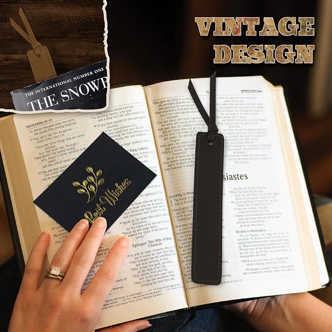 6 Pcs Leather Bookmark with Tassel, Classic Style Bookmark, 0.05 Inches Thin Handmade Stitched Bookmarks for Men, Book Marks for Reading, Gifts for Book Lovers, Readers (Dark Retro)