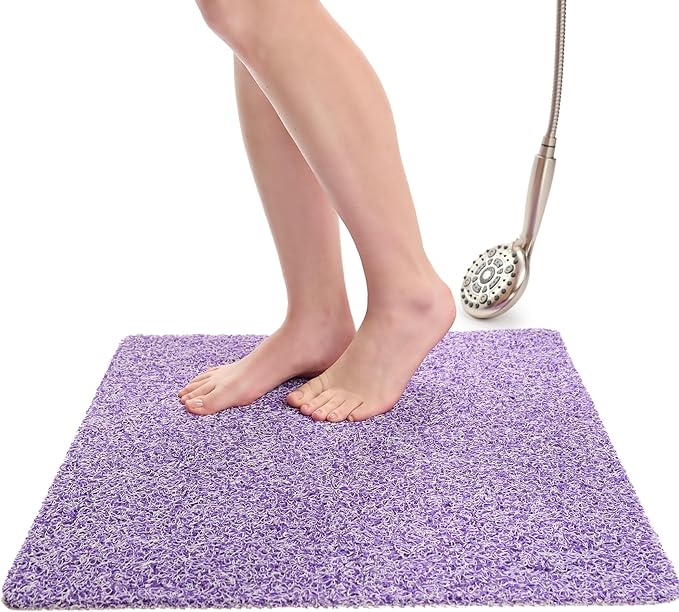 Enkosi Loofah Shower Mat Non-Slip - Anti-Slip Bath Mat for Inside Showers, Tub, Bathtub, Bathroom - Quick Dry PVC with Drain Holes - Cushioned Safety Grip - Secure for Kids and Elderly (Purple 24x24)