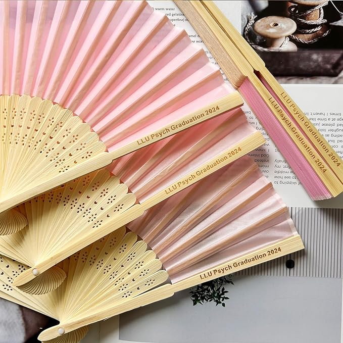 5 Sets Personalized Pink Hand Fans, Custom Engraved Folding Fans for Wedding Guests, Bamboo Folded Handheld Fan Wedding Fan Bridal Dancing Props Party Favors Bridal Shower Gifts