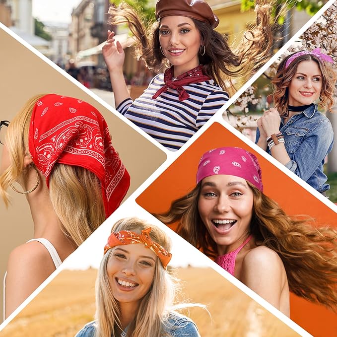 PLULON 30 Pack Bandanas for Men Women, Polyester Novelty Paisley Pattern Bandana Headbands Wristband Neckerchief Cowboy