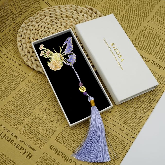 Butterfly Bookmark Gifts for Women-Carnation Flower Design with Purple Tassel-Teacher Gifts Metal Bookmarks for Women Readers Book Lovers-Christmas Birthday Gift for Mom/Her/Girls