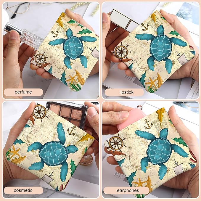 2Pcs PU Leather Small Squeeze Coin Purse Pouch Mini coin Bag Unique And Cute Wallet Cosmetic Bags Change Bag For Women Girls Men Map Turtle Pattern
