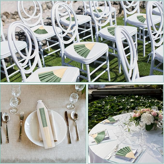 Menkxi 30 Pcs Silk Fabric Folding Fans Bulk for Wedding Guests Thank You Bamboo Folded Hand Fan for Bridal Shower Decoration Favor Vintage Handheld Fans Souvenirs with Organza Bag (Sage,Classic)