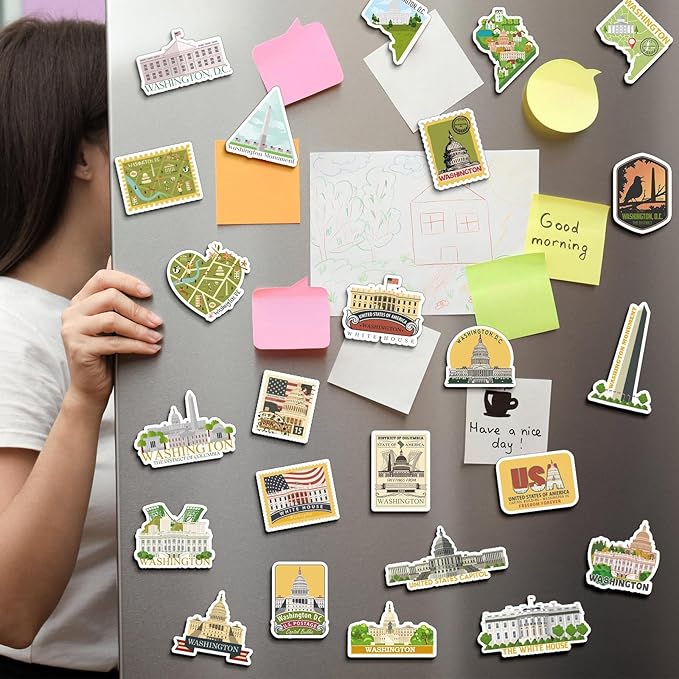 Konohan 30 Pcs Washington, D. C. Souvenirs Gifts Washington, D. C. Magnet for Refrigerator City Magnetic Refrigerator Stickers for Home Decoration