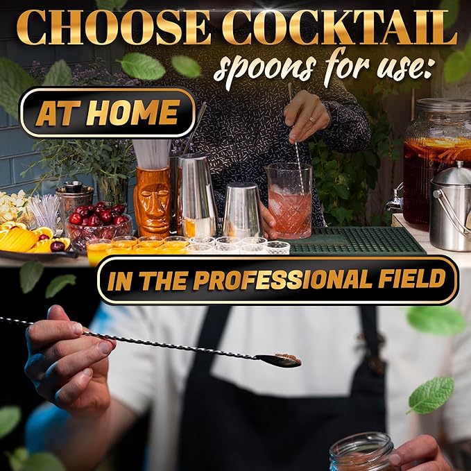 4 Pcs Bar Spoon Cocktail Mixing – 12'' Long Stainless Steel Cocktail Stirrers with Polished Surface, Great for Professional and Home Use, Practical Gift for Drink Mixing Lovers | Sugar Spoon